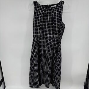ELLE Women Black White Grid Print Sleeveless Dress Size 12